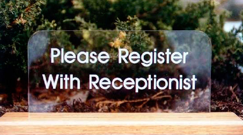 Clear acrylic sign
